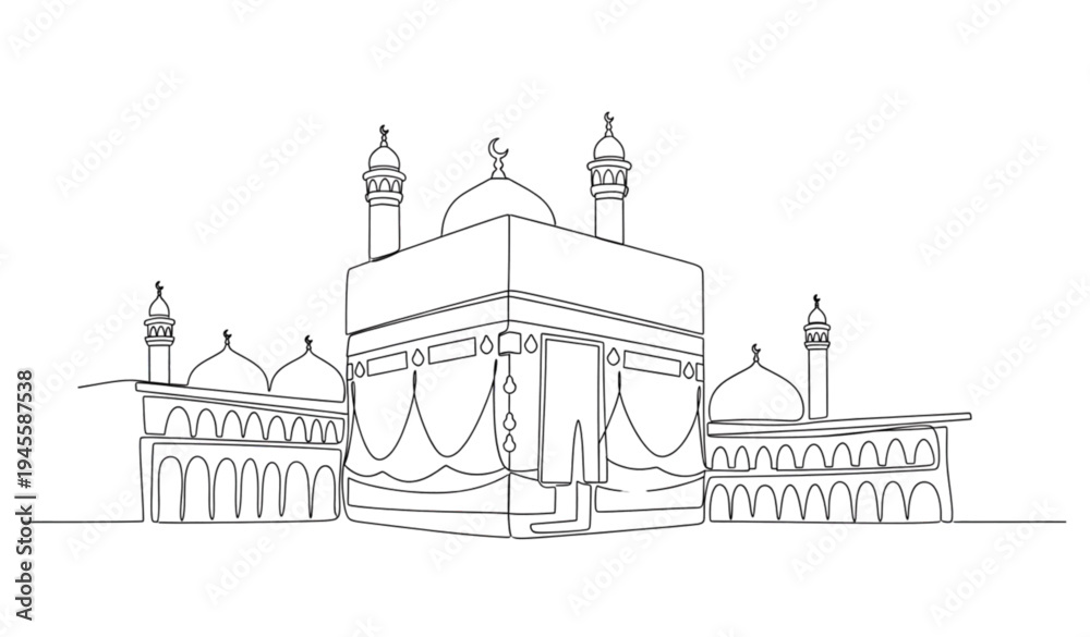 Fototapeta premium A minimalist line art illustration of a mosque with domes and minarets