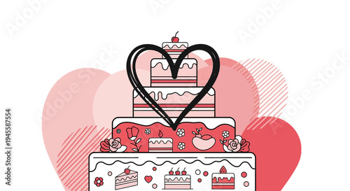Romantic Celebration Cake with Heart Outline, Love Symbol, Wedding Dessert