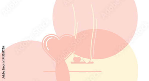 Romantic Heart Shape Celebration with Champagne Glasses and Abstract Circles