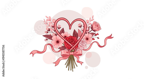 Romantic Heart Flower Bouquet with Ribbon - Valentine's Day Design