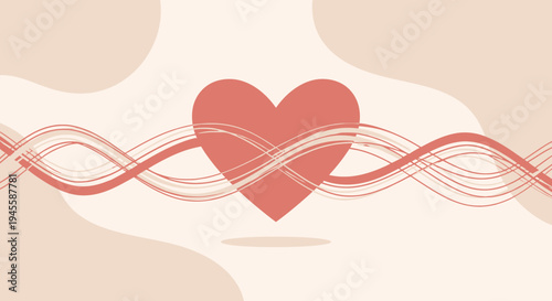 Romantic Heart Shape with Flowing Lines on Soft Pastel Background