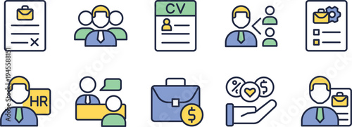 Illustrated icons representing various stages and aspects of the recruitment process