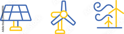 Illustrations of renewable energy sources including solar, wind, and hydro power.