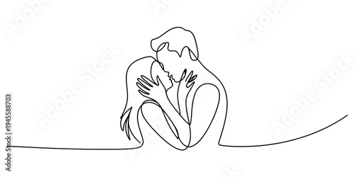 Continuous line drawing of a sad woman sitting alone in minimalistic style