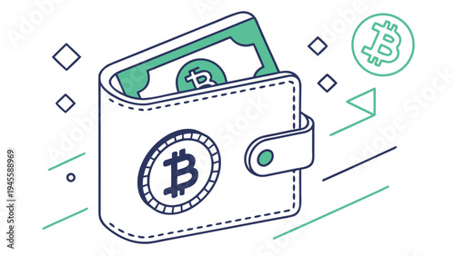 Digital Wallet Cryptocurrency Outline Vector Icon for Online Payment