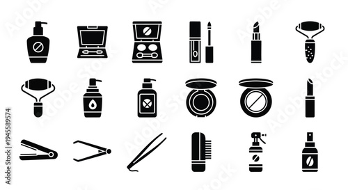 Set of 20 black beauty and makeup icons vector