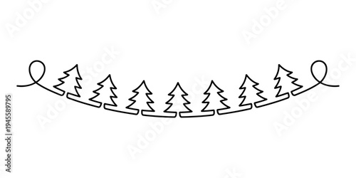 Continuous line drawing of a minimalist christmas tree garland for holiday decoration Vector, illustration