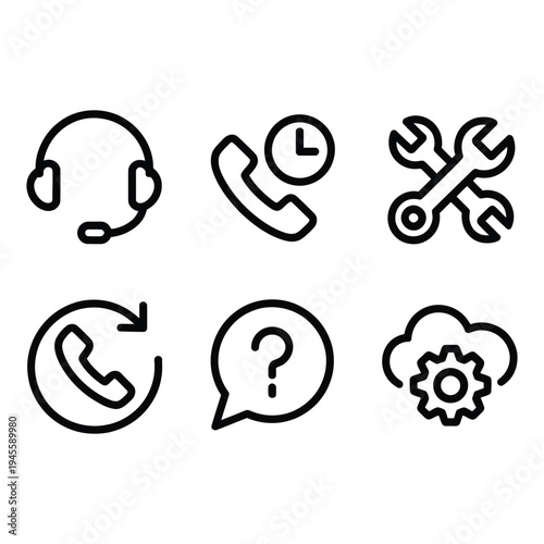 Essential Line Icons for Customer Service and Online Technical Support Solutions