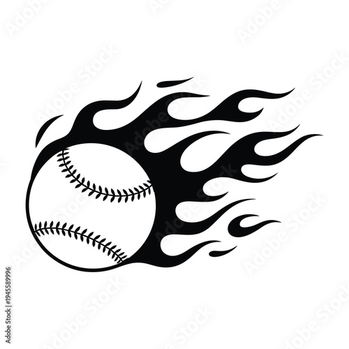 Black and white baseball with flames fire sports recreation