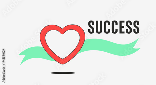 Red Outline Heart with "SUCCESS" Text and Green Ribbon Banner
