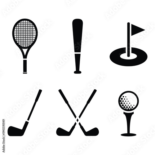 Essential Sports Equipment Icons for Athletic Themes and Recreation Designs