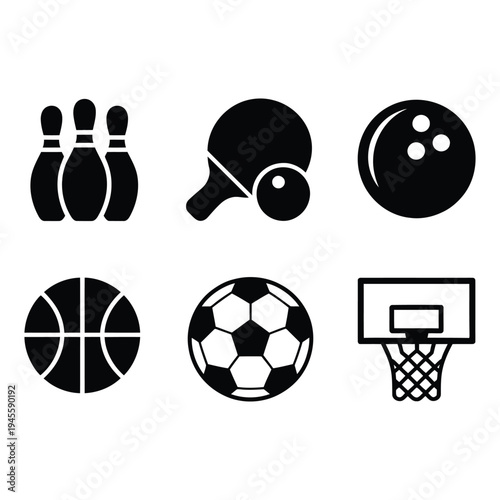 Essential sports equipment icons set for popular games and diverse athletic pursuits