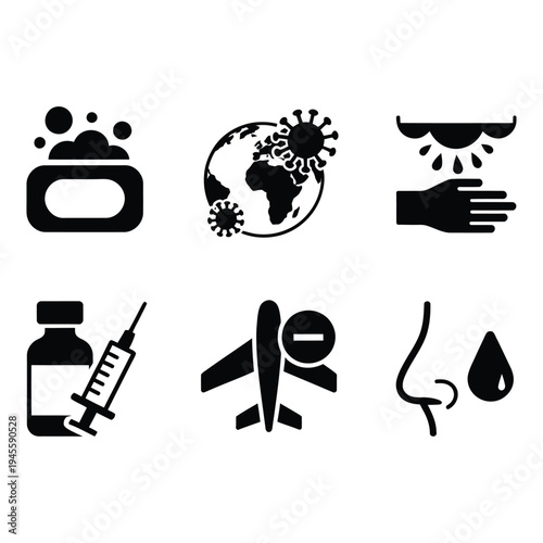 Global Pandemic Prevention and Health Safety Medical Icon Set