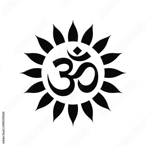 Black and white sun symbol with om symbol in the center