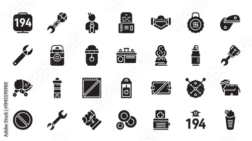Black and White Industrial Icons Set