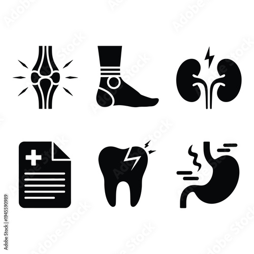 Human Body Ailments and Medical Conditions Health Icons Set