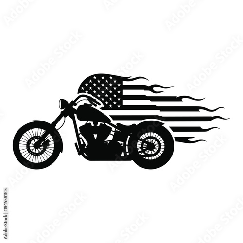 Silhouette of motorcycle rider with american flag drape