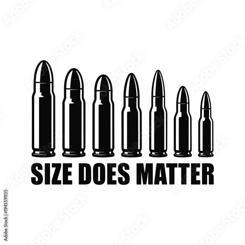 Six black bullets with size does matter text ammunition