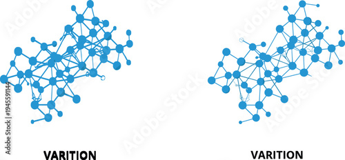 Vector illustration of abstract blue network diagrams with interconnected nodes for data visualization, science, and technology artwork 