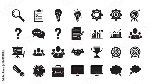 Business Strategy Icons on White Background