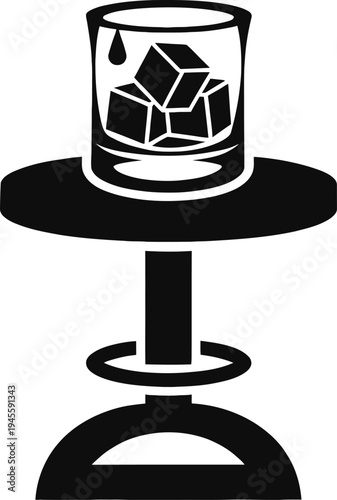 Whiskey Glass On Bar Stool Table Solid Black Icon