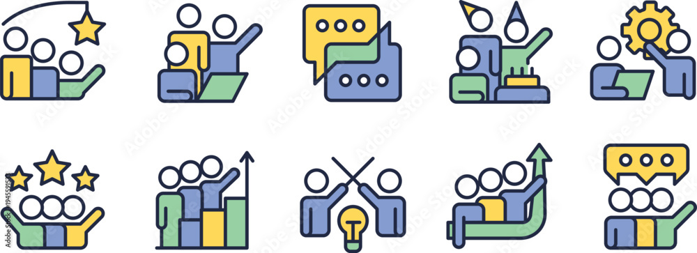 Obraz premium Illustrations of teamwork, communication, innovation, and productivity concepts