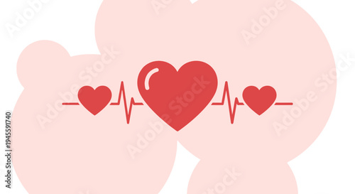 Red Hearts and EKG Line: Love, Health, Cardiology, Valentine's Day Concept