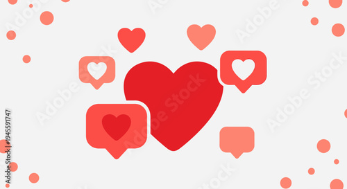 Red Hearts and Like Icons on White Background - Love and Social Media Concept