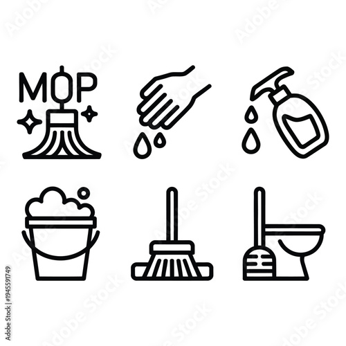 Modern Cleaning Essentials and Hygiene Care Line Icons Set