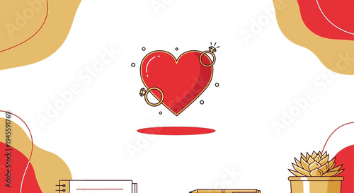 Red Heart with Wedding Rings, Love Symbol, Valentine's Day, Romantic Celebration