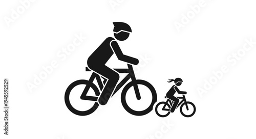 Man and Child Riding Bicycles Together.