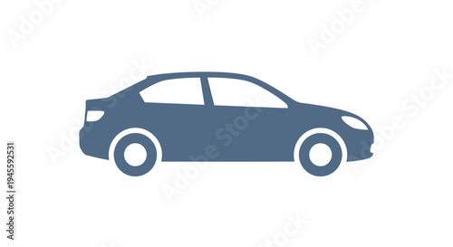 A blue sedan car is shown in profile view on a white background.