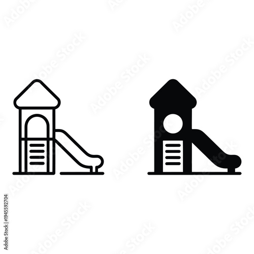 Playground slide icons in outline and solid styles for childrens recreation areas