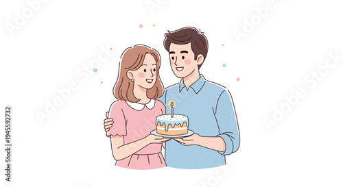 Man and Woman Holding Birthday Cake Together.