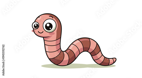A cheerful worm with big eyes smiles on the ground.