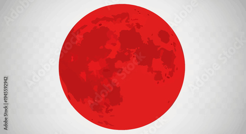 The bright red moon glows on a white background with subtle gradient shadows.