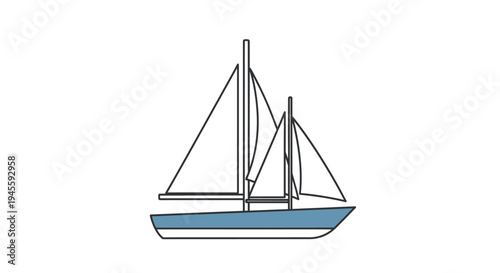 Sailing yacht floats on calm water with sails up in sunny weather conditions.