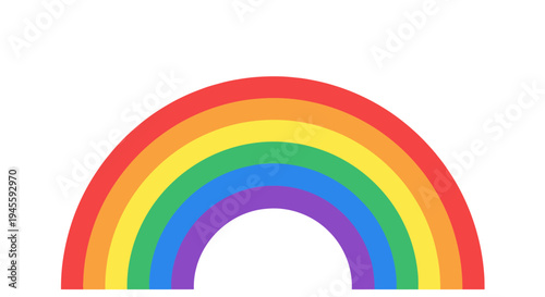 Vibrant rainbow illustration appears in colorful scene with white background and arc shape