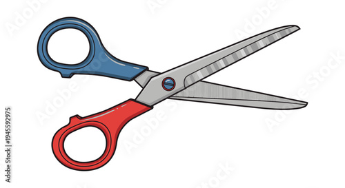 Illustration of scissors with red and blue handles on a white background
