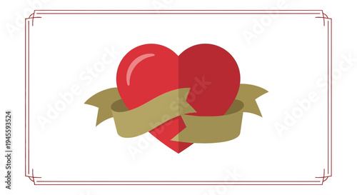 Red Heart with Ribbon Banner - Love Symbol, Valentine's Day, Romance Icon