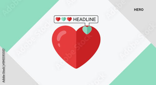Red Heart with Social Media Likes and Headline Text Box - Love Concept