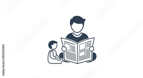 Man Reading Newspaper with Child Nearby.