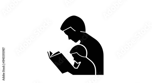 Man Reading to Child Silhouette Illustration.