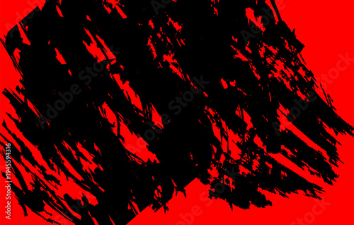 Abstract grunge background featuring black  brush strokes over a bright red backdrop, and includes rough distressed textures and expressive ink patterns that create a bold and modern artistic effect