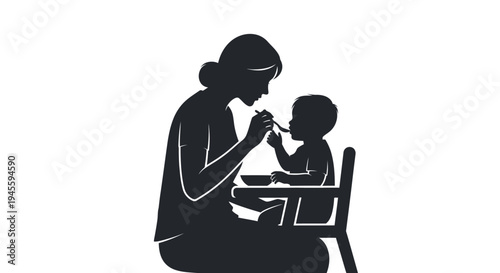 Mother and Child Feeding Together Silhouette.