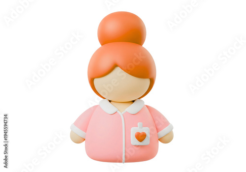 Cute Cartoon Nurse Character with Heart Emblem on Pink Uniform