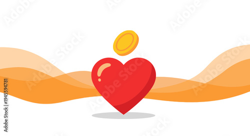 Red Heart with Gold Coin Icon - Charity, Donation, Love and Money Concept