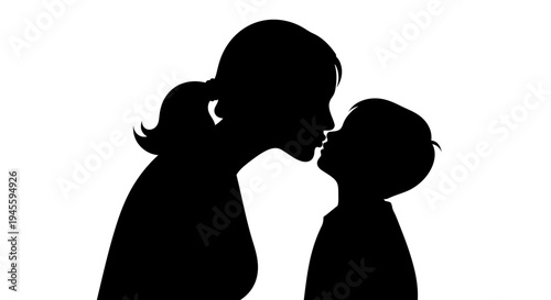 Mother and Child Silhouette Kissing Profile.