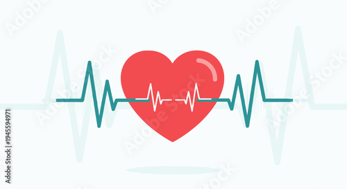 Red Heart with Heartbeat Line - Health and Love Concept