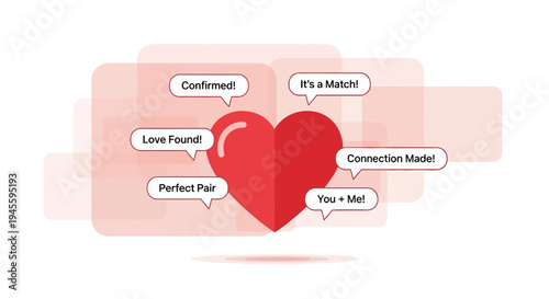 Red Heart with Matchmaking Phrases, Love Connection Concept